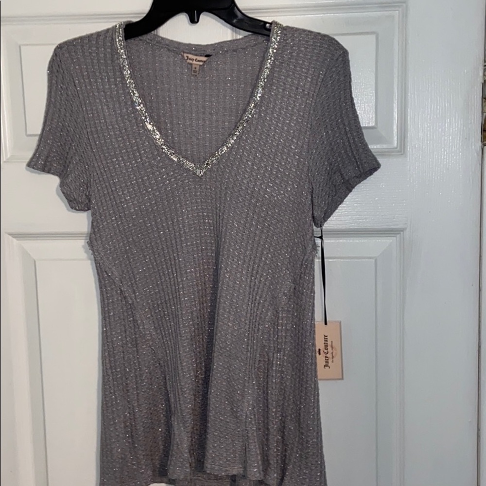 Juicy couture gray knit top with embellishments